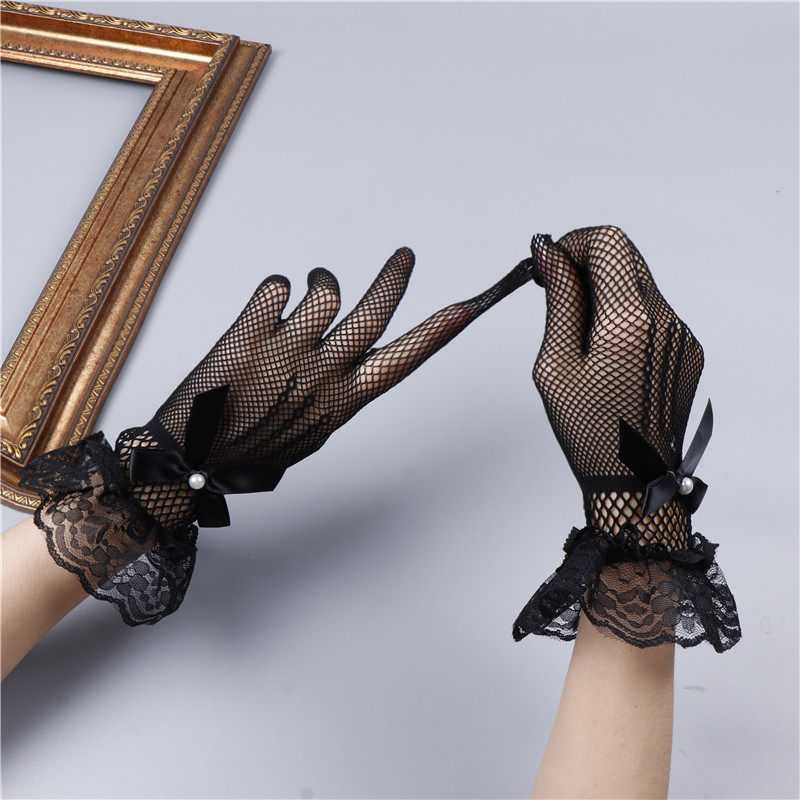 bridal Lolita lace gloves: sexy retro black openwork, high-end and elegant, perfect for nightclub performances and online celebrity photos.