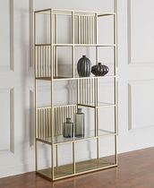 Golden bookshelf Floor-to-ceiling simple shelf Wrought iron partition screen storage rack Nordic creative glass cargo shelf