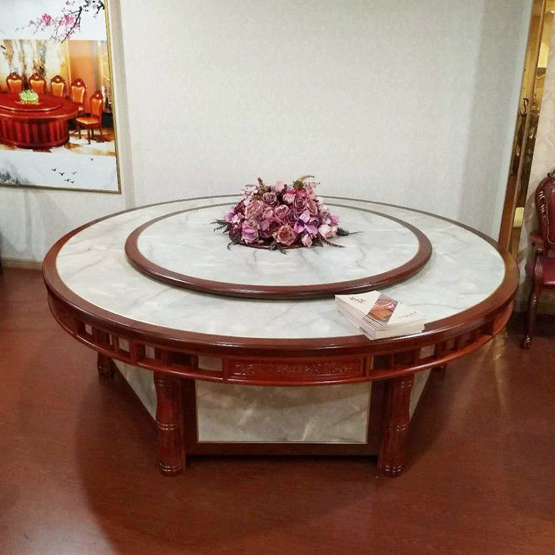 Hotel Electric Dining Table Big Round Table Hotel Table And Chairs Imitation Marble Electric Round Table 20 People Place Dining Room Hotpot Round Table