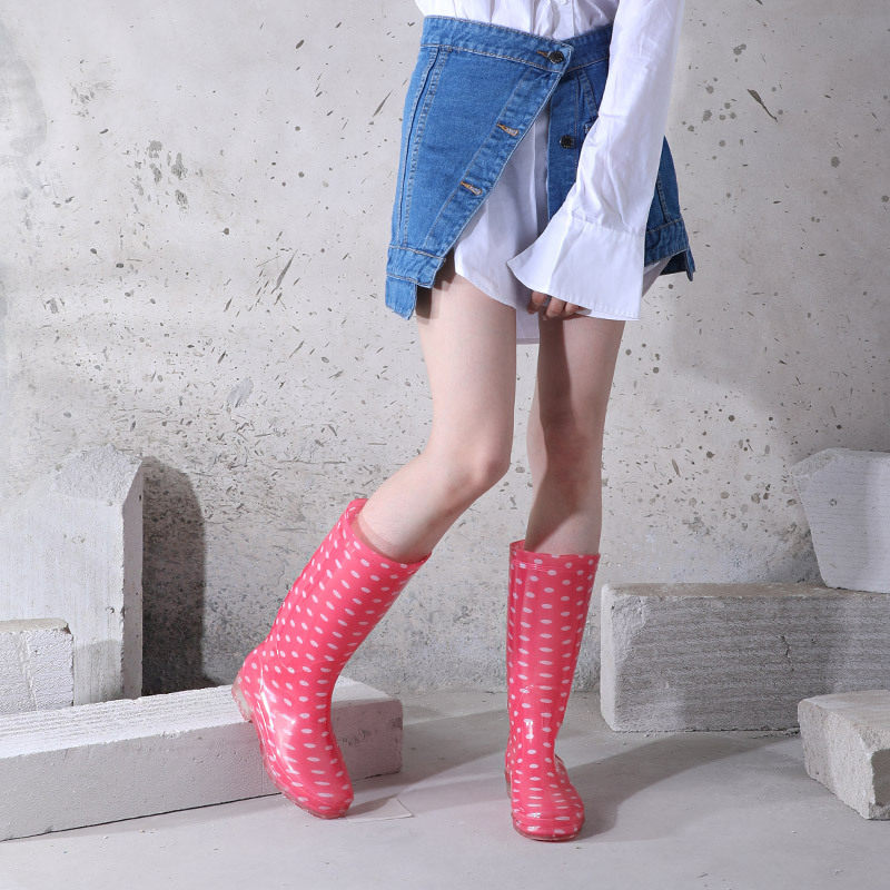 Rain boots female adult Korean transparent cute water shoes long tube women's fashion rain boots plus velvet high tube waterproof ultra-light non-slip