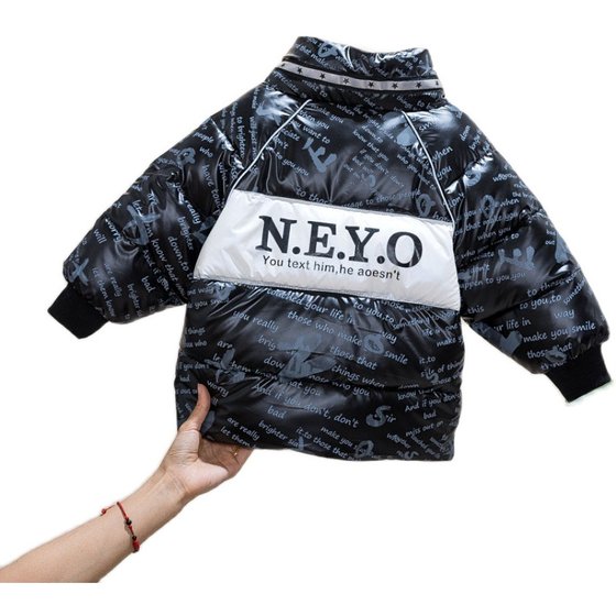 Boys winter PU cotton coat 2021 new style children's baby plus velvet thickened foreign style warm cotton jacket trendy