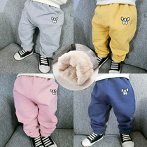 Childrens pants plus velvet winter new childrens wear solid color warm casual pants mens baby big pp pants womens baby trousers
