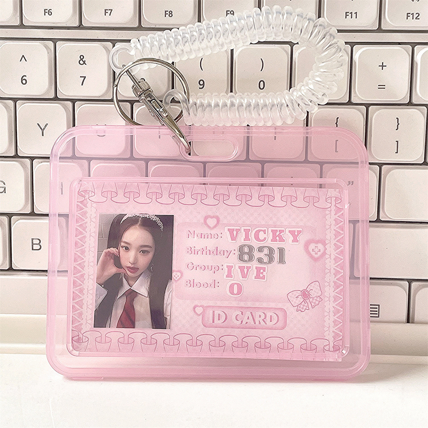 Happy idiot self-made transparent powder card set key chain bus card small card meal card protective cover horizontal version double-sided