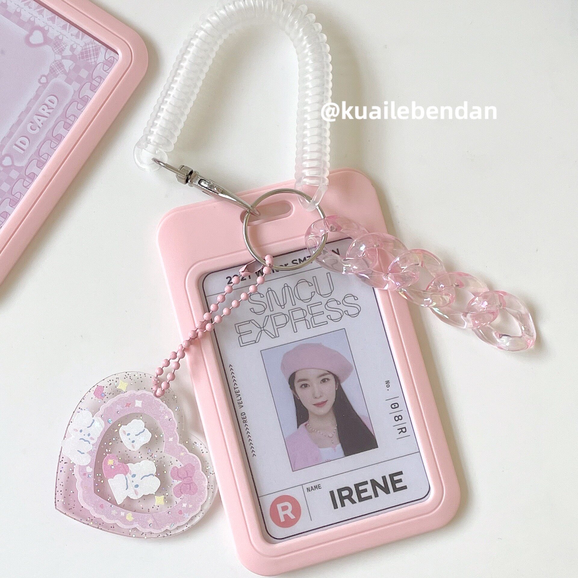 Happy Stupid Peach Powder Small Card Document Campus Card Bus Card Access Card Card Sleeve Slide Keychain - Taobao