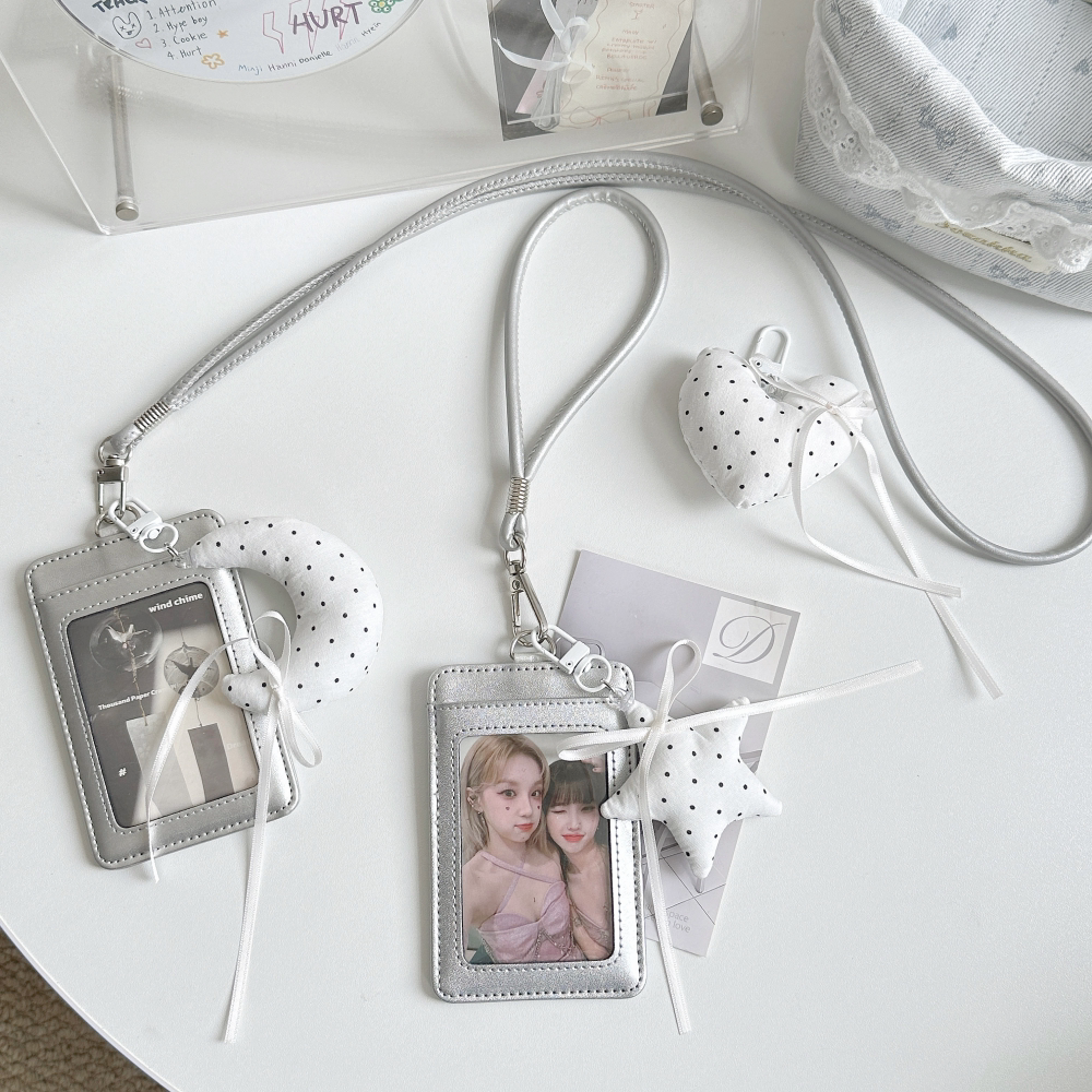 Polka dot, star, moon, and heart leather card holder for students, campus buses, meal cards, subways, electric bikes, and residential areas.