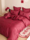 Romantic wedding cotton bed sheet four-piece set 100S wedding embroidery quilt cover bedding wedding bed sheet red gold