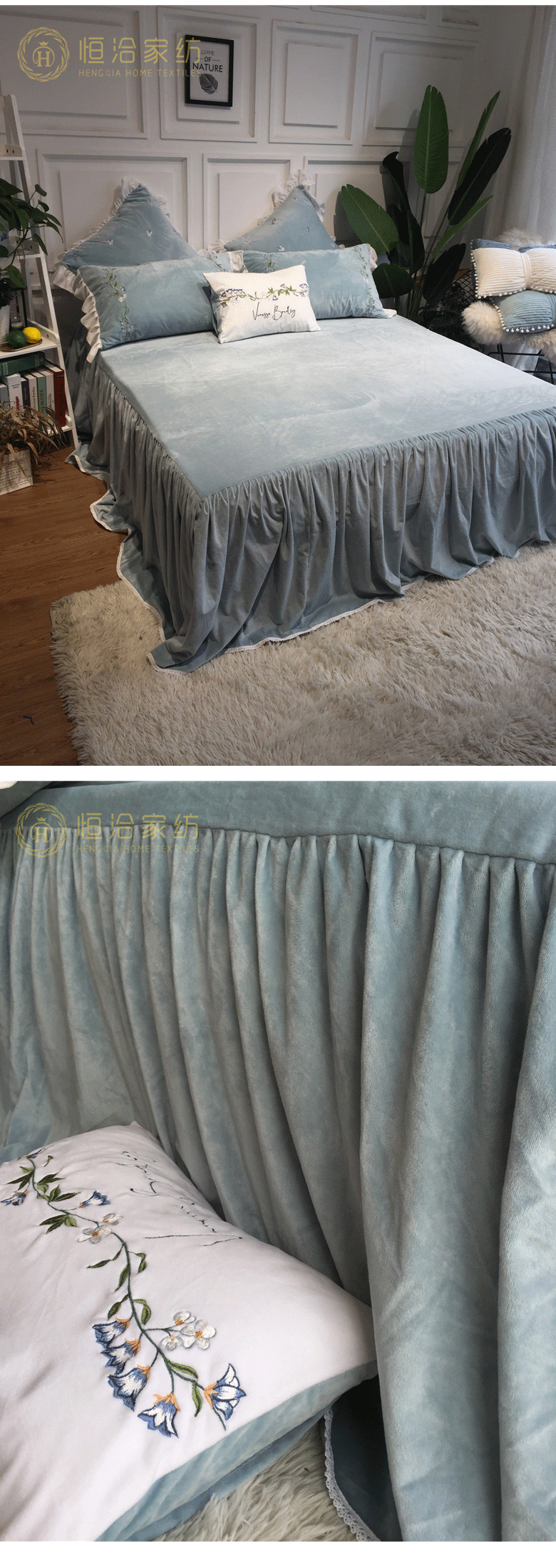 Công chúa phong cách váy ren mùa thu và mùa đông bé cashmere bốn mảnh mục vụ thêu gió dày nhung ấm giường - Bộ đồ giường bốn mảnh bộ chăn ga gối đệm cưới đẹp