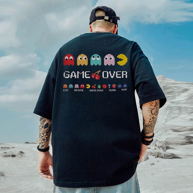 American-Style Trendy Brand Loose T-Shirt for Plus-Size Men, Short-Sleeve, Oversized, Five-Quarter Sleeve, Large Size Men's Clothing, Summer Hip-Hop Fashion