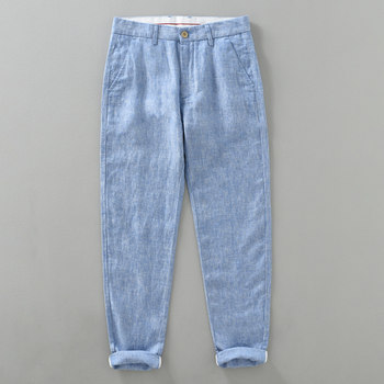 Hong kong pure linen long pants men's spring and summer cotton and linen casual pants thin loose straight business trousers