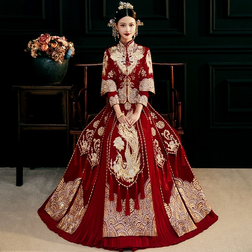 Брак, брачная пара драконов и платье Феникса xiuhe Service невеста