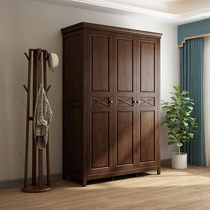 American solid wood wardrobe modern minimalist triple door wood large closet European-style lockers plus top retro bedroom home