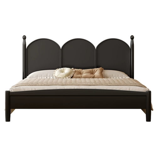 Французская ретро -кровать Черная сплошная древесная кровать 1,8 м двуспальная кровать современная минималистская и средняя кровать главная свадьба спальни Американская кровать