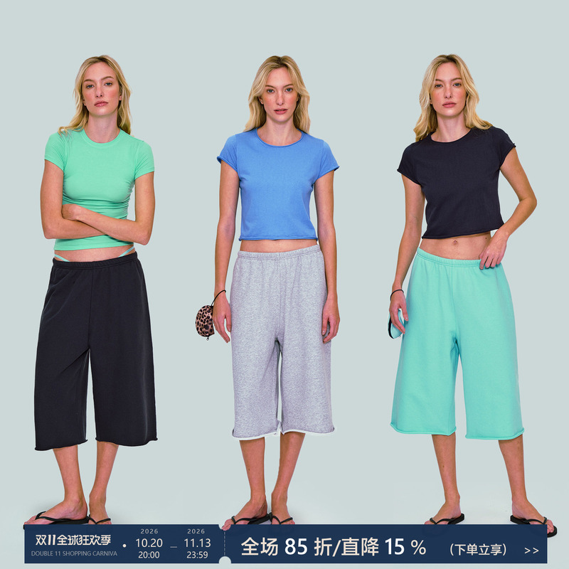Aolol Cool Dopamine Series* Ultra-Loose Natural Rolled Hem Cropped Shorts Women's Sports Casual Straight-Leg Sweatpants Aolol Cool Dopamine Series* Ultra-Loose Natural Rolled Hem Cropped Shorts Women's Sports Casual Straight-Leg Sweatpants