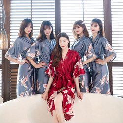 dressing gown bridesmaid wedding wedding ເຄື່ອງທີ່ລະນຶກ wedding ບາງ pajamas ແມ່ຍິງ summer ຍາວຈີນ crane bathrobe nightgown