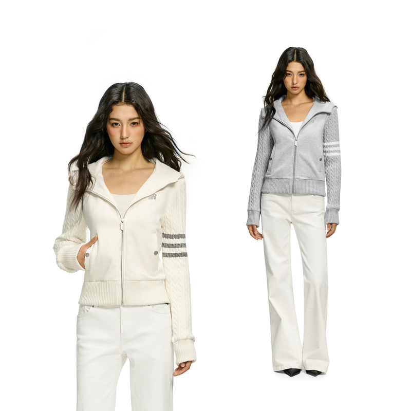 Fdr Official Store Super Stylish Women's Hoodie New Knitted Sleeve Patchwork Slim Fit Cardigan Jacket