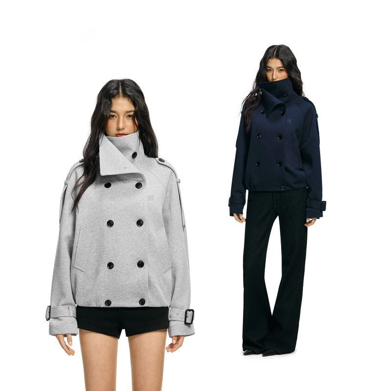 Fdr Official Store: Super Stylish Women's Sweatshirt, This Year's New Trench Coat with Double-Breasted Silhouette and Air Layer Cardigan Jacket