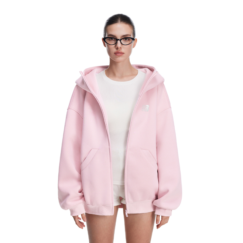 Fdr Official Store Zip-Up Cardigan Top Pink Couple Heavy Turtleneck Air Layer Hooded Sweatshirt Jacket Women's Style
