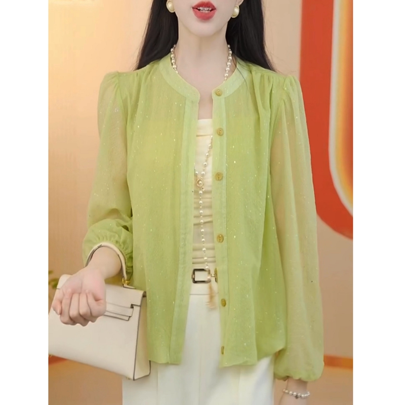2026 Spring/Summer New Style Mom's Fashionable Cardigan Jacket Sun Protection Stylish Green Shirt Loose Youthful Top for Women 2026 Spring/Summer New Style Mom's Fashionable Cardigan Jacket Sun Protection Stylish Green Shirt Loose Youthful Top for Women