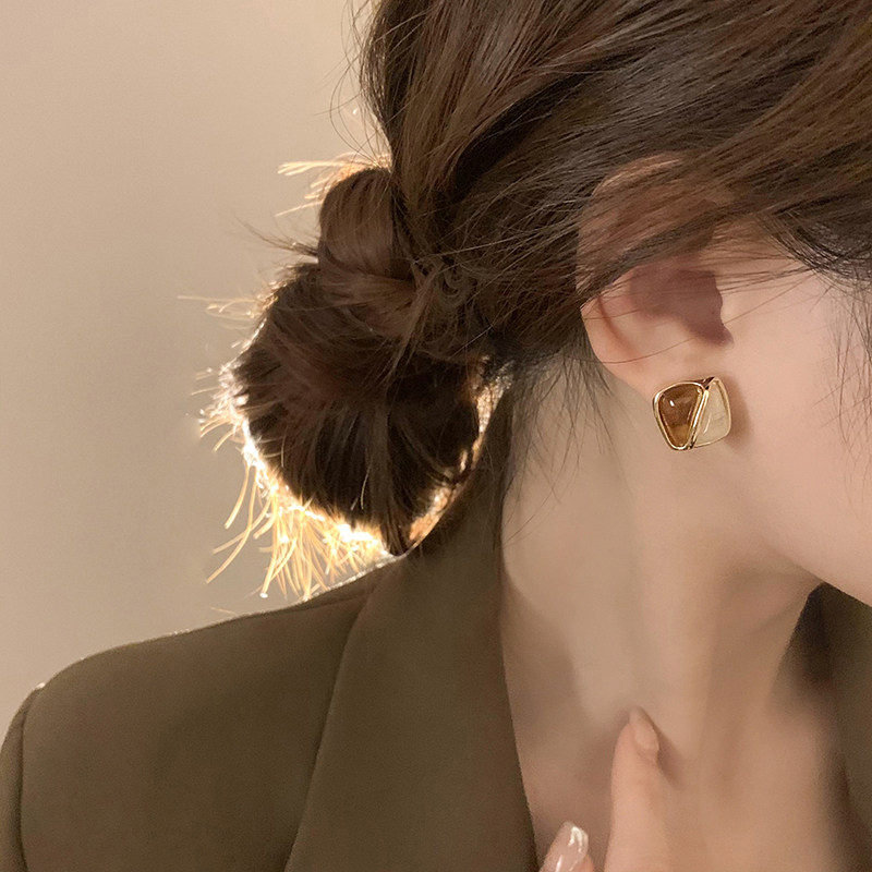 法国「设计师」Correct Know拼色方形耳钉女设计感轻奢独特耳环