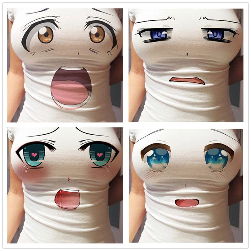  3D Sexy Big-Breasted Female Anchor T-Shirt with Large Eyes and Expression Pack, Short-Sleeved, Tight-Fitting, Slim-Fitting, Highlighting T-Shirt for Women