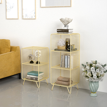 Nordic wrought iron bedside table golden shelf bedroom ins Wind small metal bookshelf floor grid storage rack