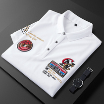 Light luxury quality European goods heavy craft Tide brand embroidered polo shirt mens short sleeve slim fashion trend lapel T-shirt men