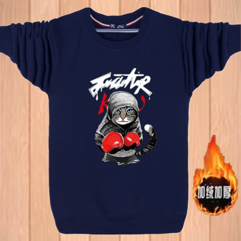 Thanh niên mùa thu và mùa đông nam đồ lót nhiệt cộng với phân bón áo len cotton XL cộng với áo thun nhung dài tay dày hoodie đỏ