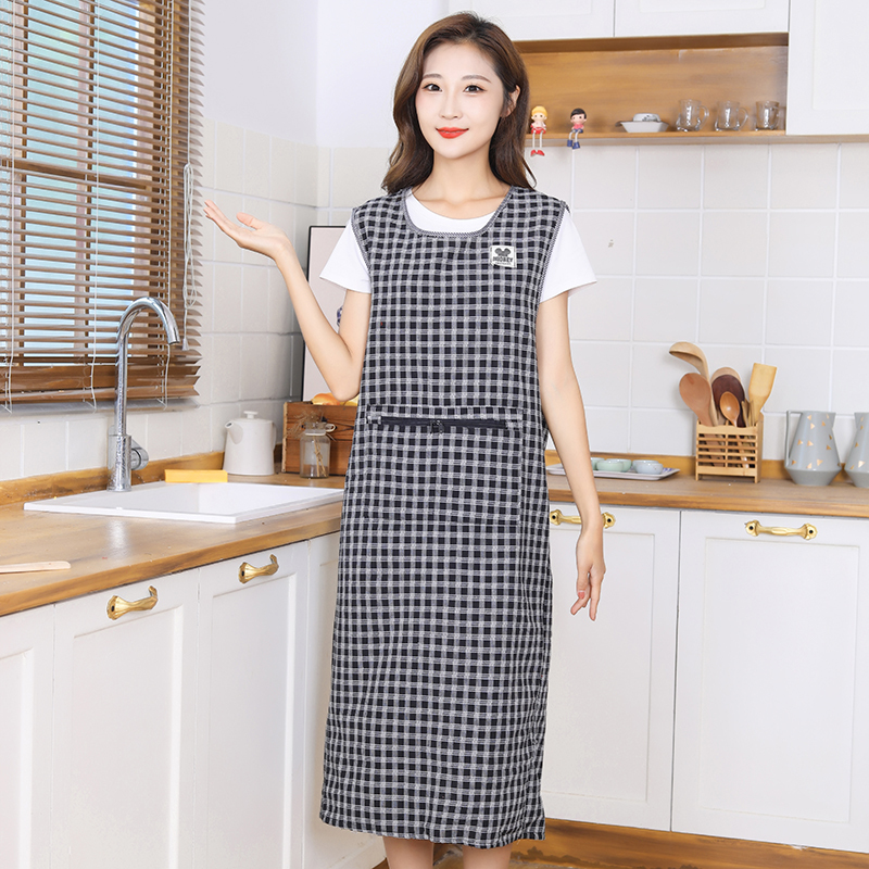 Extended Vest-Style Apron, Over-The-Knee Cotton Breathable Cartoon Pattern Work Clothes, Kitchen Cooking Anti-Stain Soft Apron