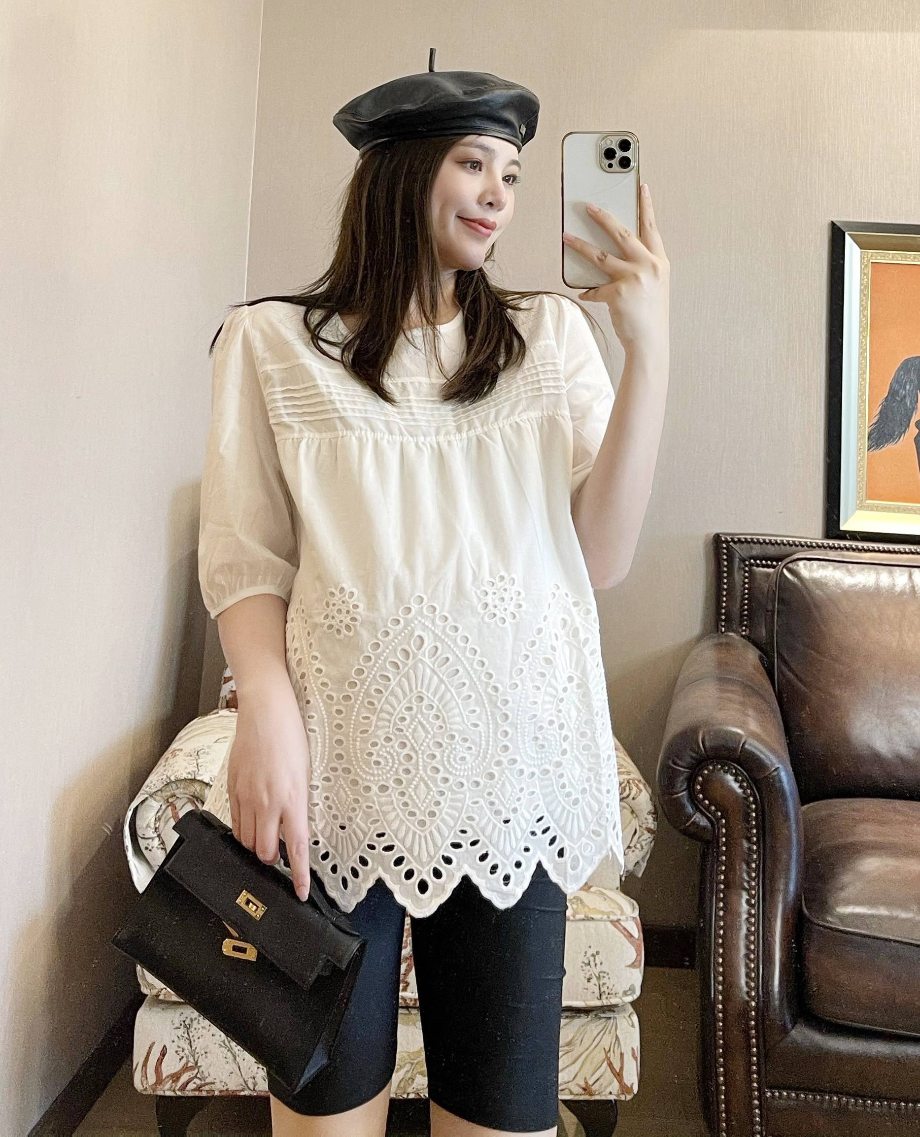 PEIPEI Pregnancy Women Dress Water Soluble Lace Summer Pregnancy Foreign Style White T-Shirt Boomer Net Red Loose Blouse