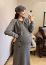 PEIPEI Pepe gestation maternity dress-knitted suit-high set one-piece dress jacket sweater autumn dress design feel autumn and winter style