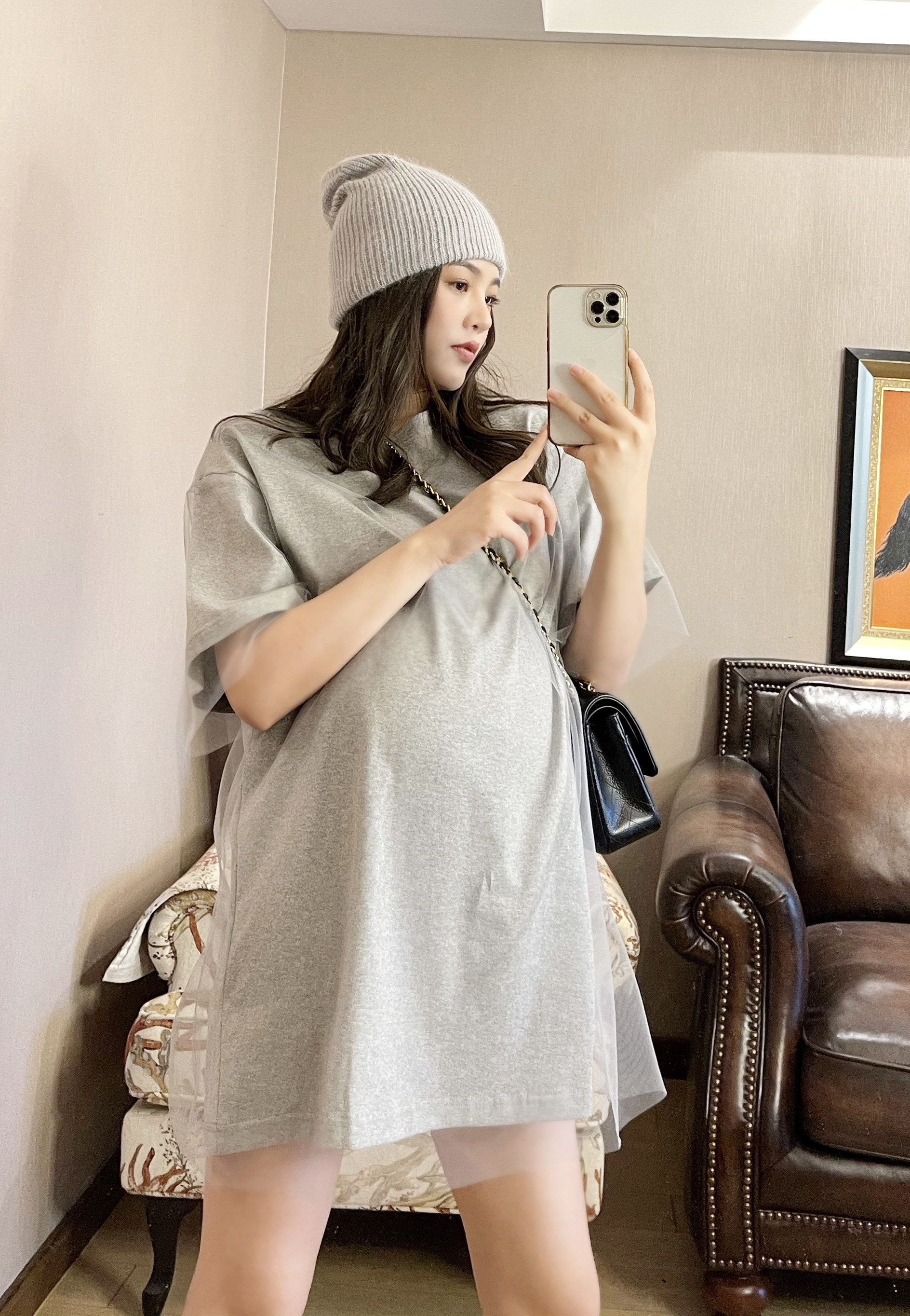 PEIPEI maternity wear summer OS trend mom senior mesh T-shirt short-sleeved Western style large size loose pregnancy top