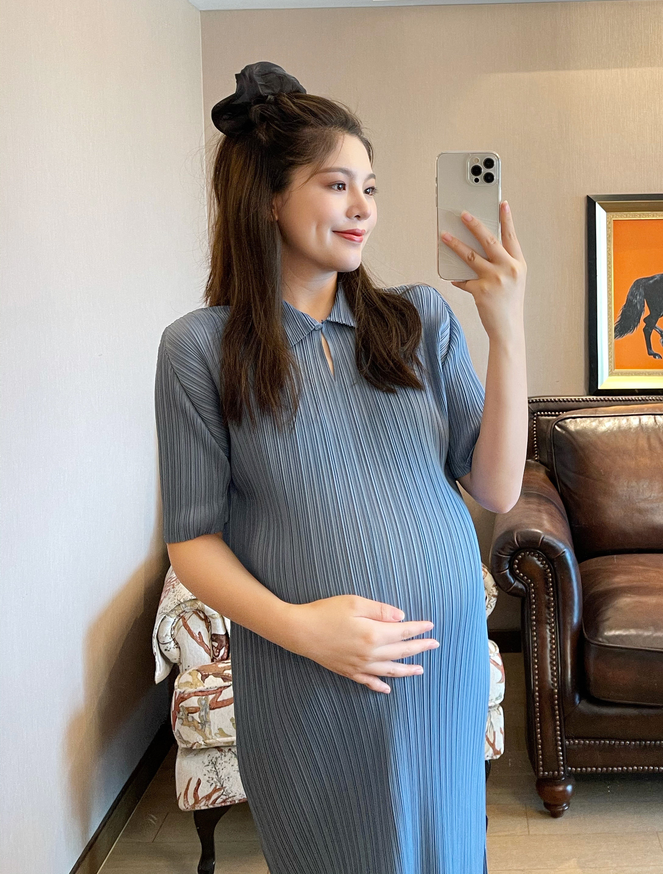 PEIPEI Pregnant Women's Three-House Handle Pregnancy Pregnancy Dress Banquet Mid-Long Shirt New Breakfast