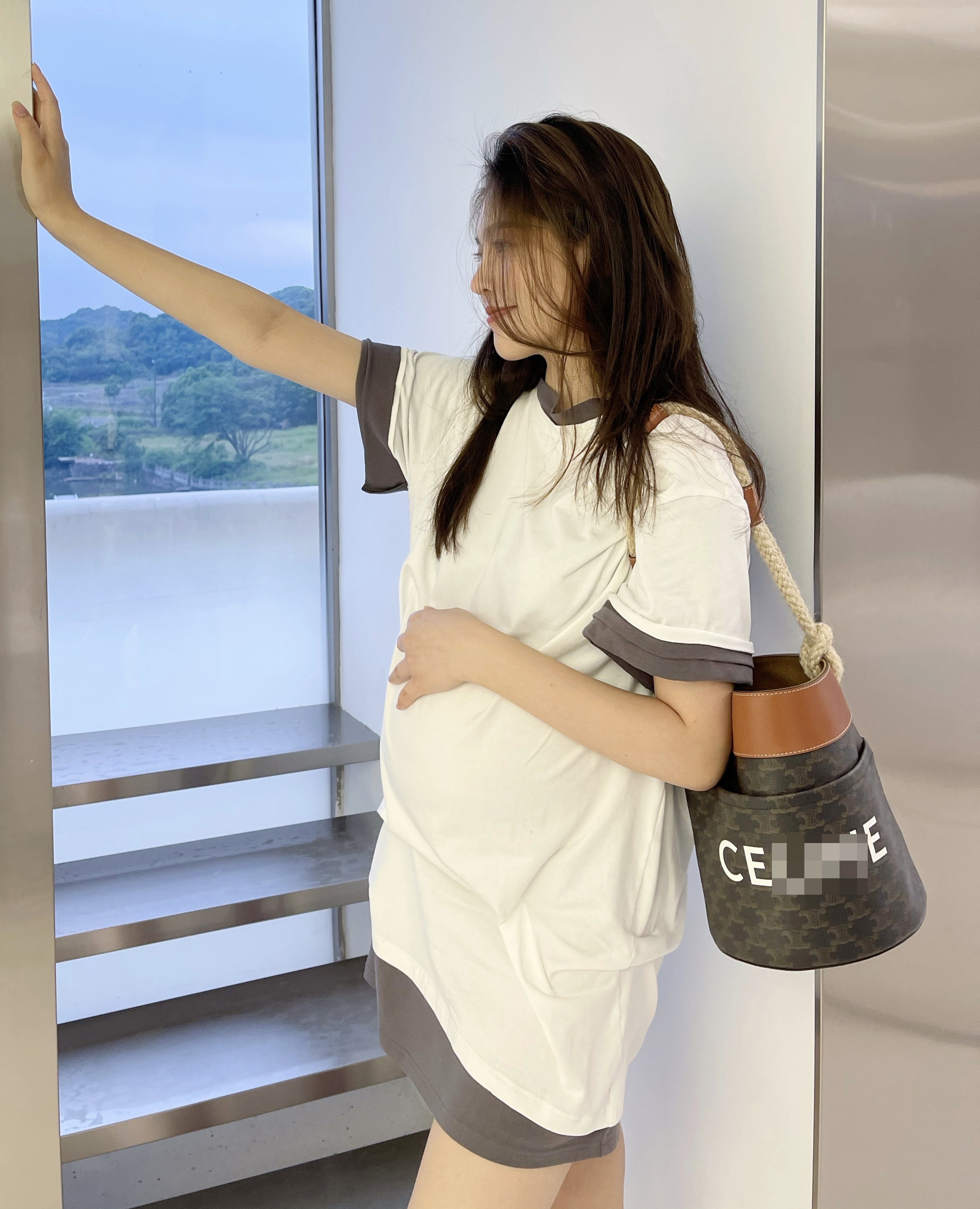 PEIPEI maternity Australian cotton thin section medium-length T-shirt summer short-sleeved T-shirt dress loose summer top