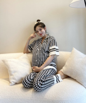 PEIPEI Pregnancy Woman Dress Pure Cotton Gig side slit with lactating mouth Home Lunar Subsuit Suit Postnatal Thin summer
