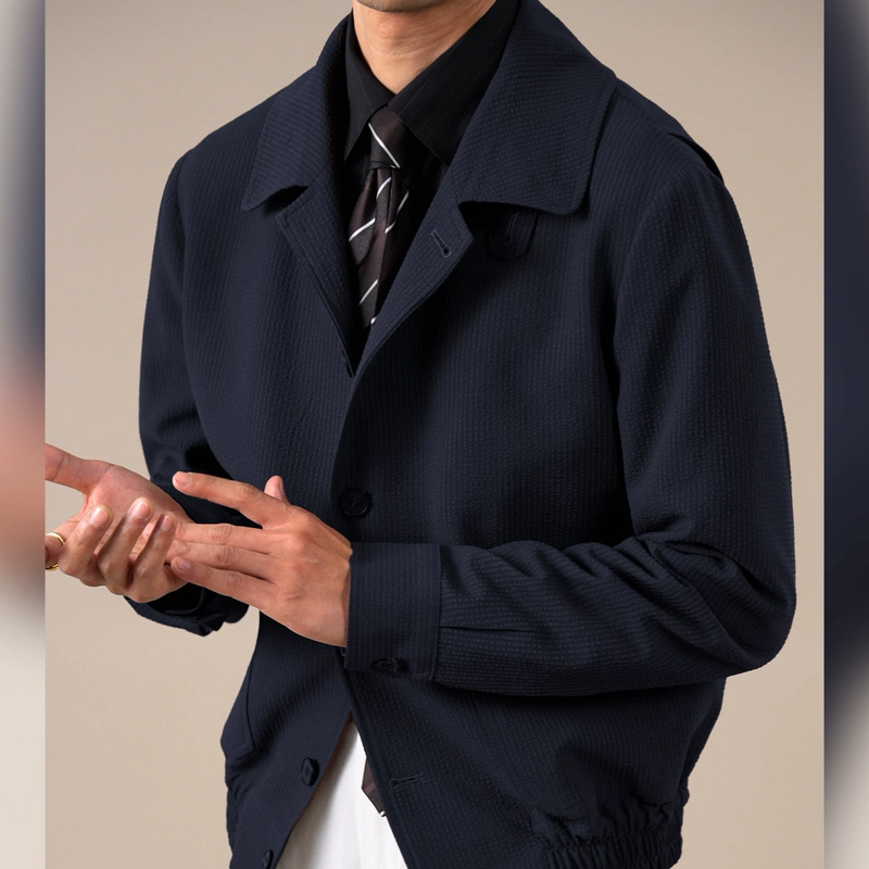 Autumn New Japanese Retro A2 Bubble Yarn Windproof Lapel Flight Jacket for Men, Korean Style Slightly Wide Button-Up Coat, Stylish Autumn New Japanese Retro A2 Bubble Yarn Windproof Lapel Flight Jacket for Men, Korean Style Slightly Wide Button-Up Coat, Stylish
