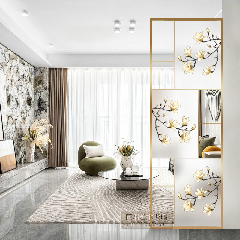 Modern minimalist steel-made art glass screen partition double sided light transmission light and luxurious living-room bathroom Kitchen set to do