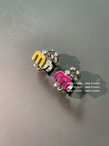 European and American small crowddesign colorful letters M ear button delicate candy color enamel girl Jane about 100 lap ring earrings