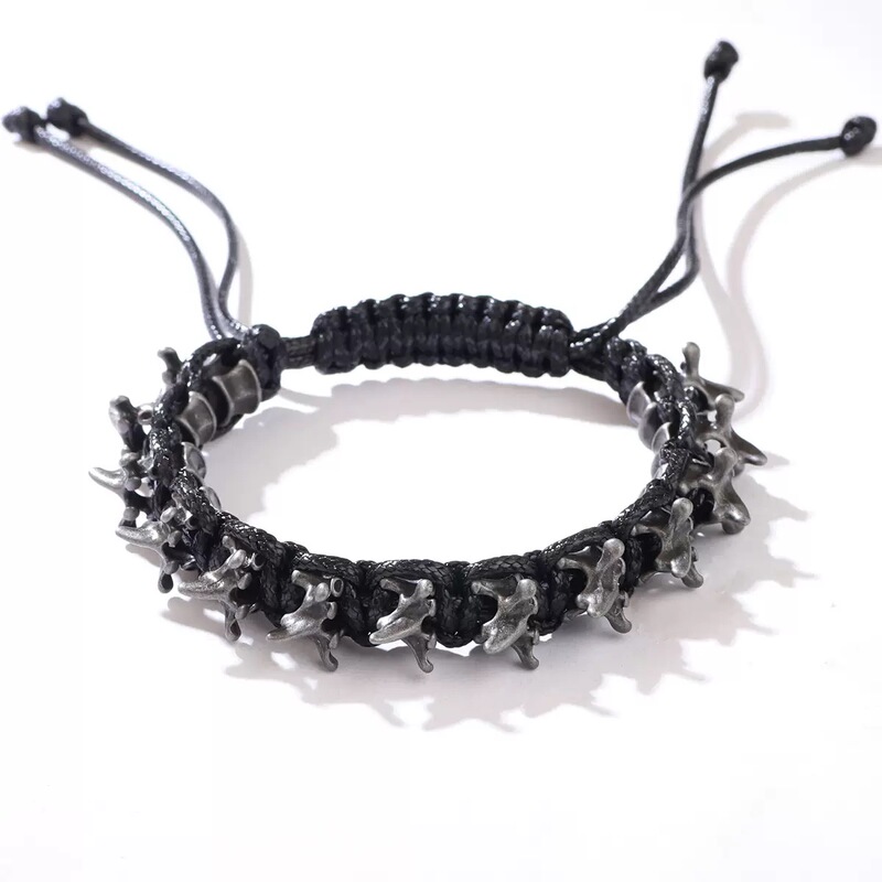 Retro Skull Bone Spur Braided Bracelet Unisex European and American Punk Style Hip-Hop Trendy Niche Bracelet Accessory
