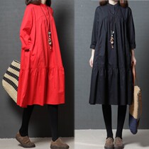Pregnant women loose pregnancy base dress Spring and Autumn new fat MM Womens cotton long long long sleeve belly skirt