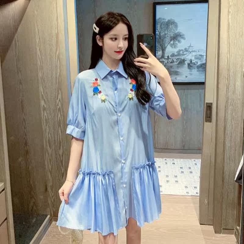 Maternity dress top Summer new fashion embroidered shirt dress loose maternity skirt tide mother medium and long version dress