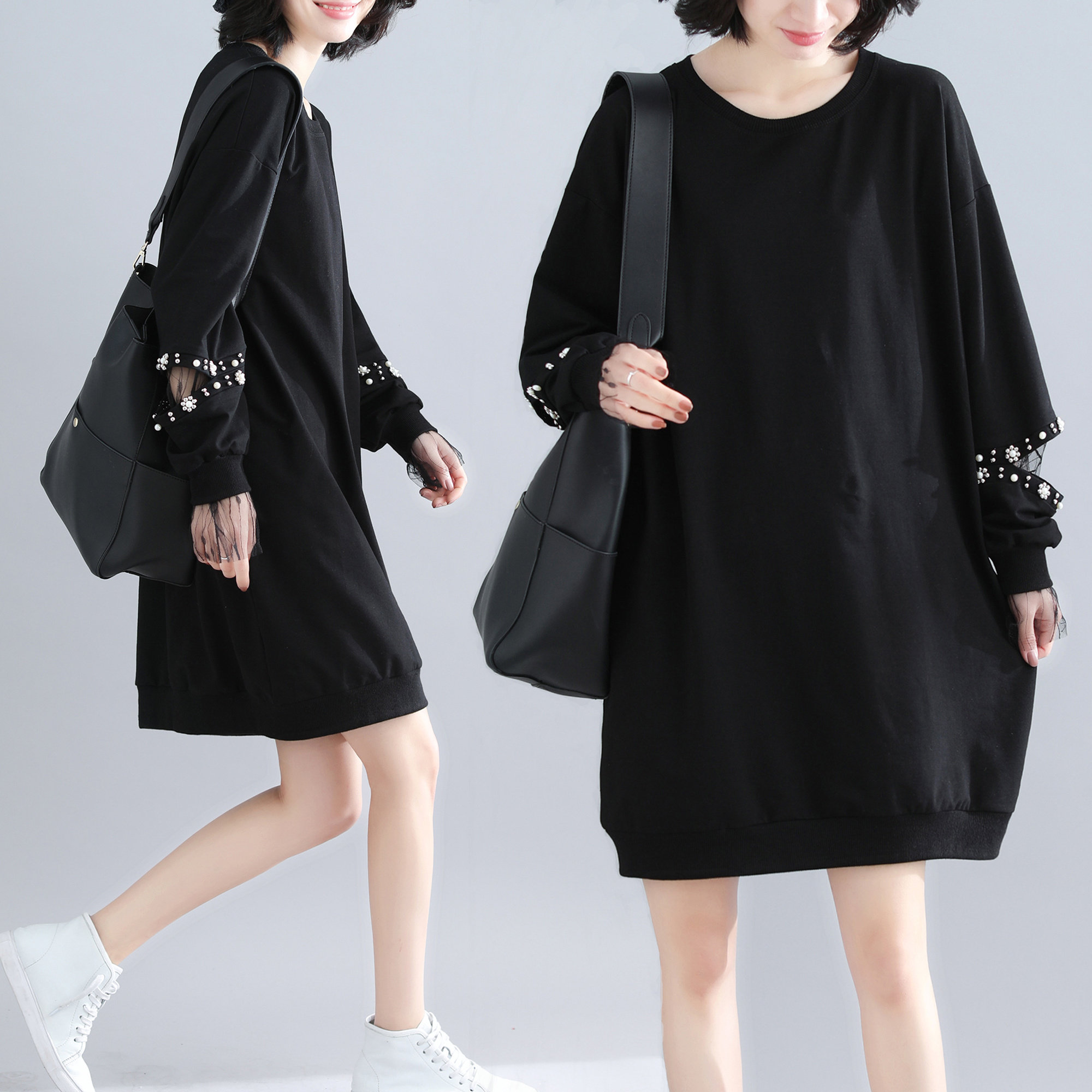 Pregnant women's spring top fashion medium-length version of T-shirt bottoms size women's wear loose long-sleeved pregnant women's dress tide