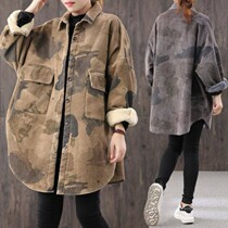 Pregnant women winter jacket plus velvet padded shirt camouflage corduroy jacket loose size cotton coat women during pregnancy