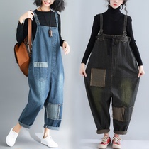 Pregnant women pants suspenders dress loose size denim strap pants women 2020 spring summer fat MM hangers jumpsuit
