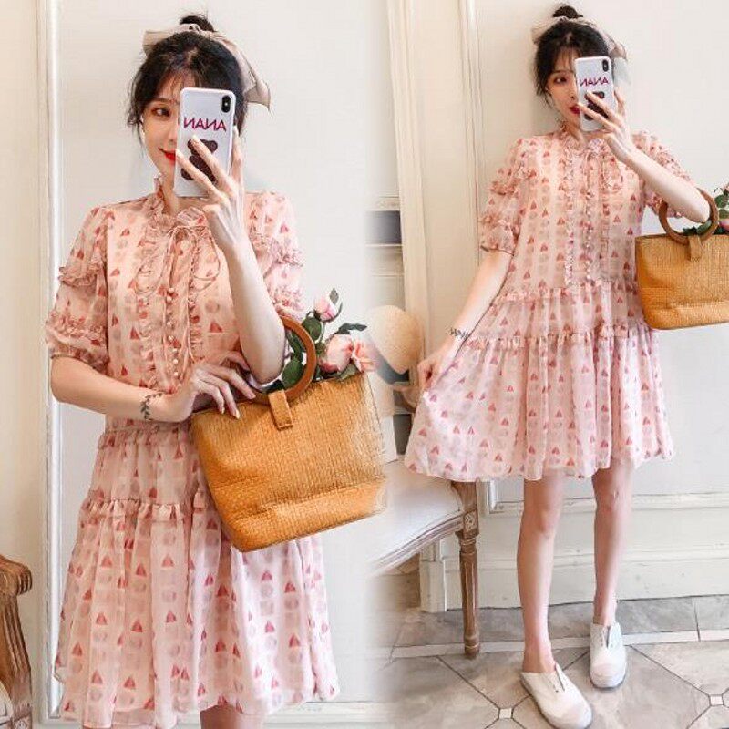 Net red pregnant women's summer dress long version of loose chiffon dress female hot mother summer skirt hipster pregnant women's dress
