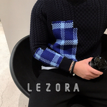 Made by JIN Lian card designer thickened plaid first shearing wool twisted knitted sweater to wear men