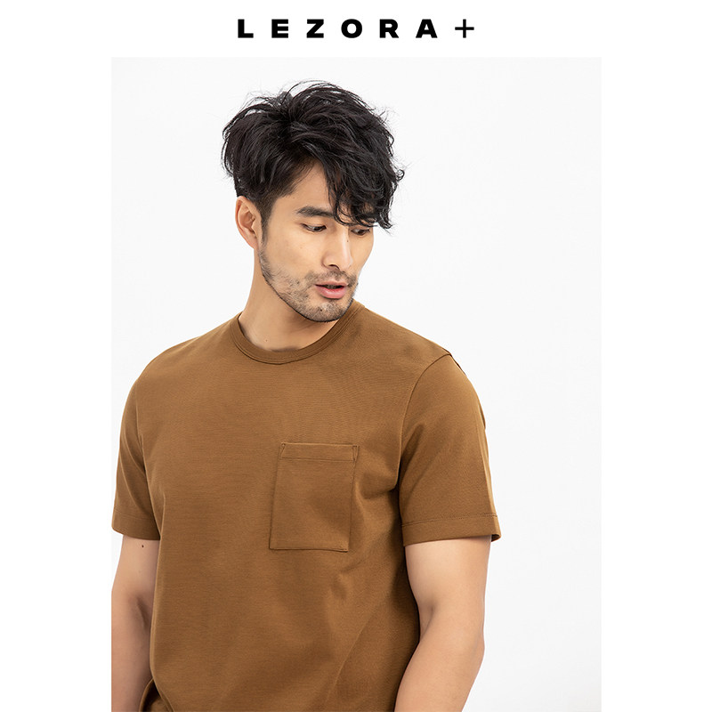 LEZORA poison home Japanese knitted triacetic acid designer solid color sweat-absorbing quick-drying large pocket round neck T-shirt men