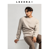 LEZORA Australian merino wool designer pit stripe slit round neck sweater men