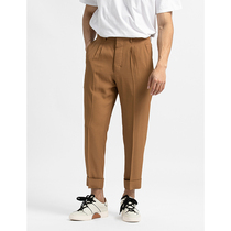 (Mid-year promotion)twill acetate autumn pleated straight radish pants crimped nine-point trousers men