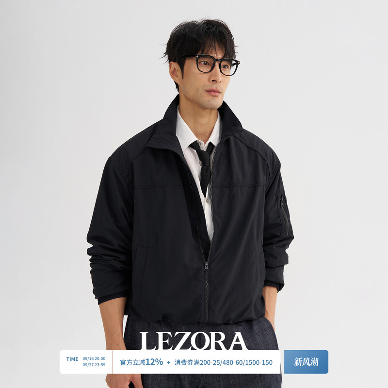 Lezora Paris Original Lightweight Taffeta Water-Repellent Wrinkle-Resistant Loose Ma1 Stand Collar Jacket for Men Lezora Paris Original Lightweight Taffeta Water-Repellent Wrinkle-Resistant Loose Ma1 Stand Collar Jacket for Men