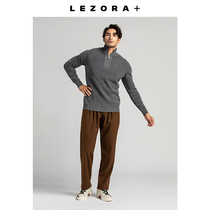 LEZORA cold-proof worsted wool half zipper thick type collar pit striped sweater men